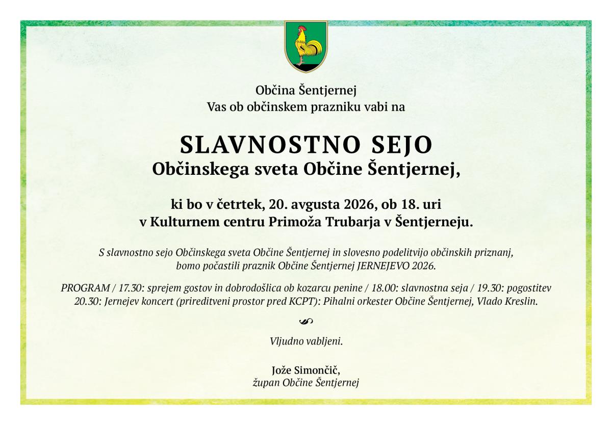 VABILO Slavnostna seja Občinskega sveta Občina Šentjernej
